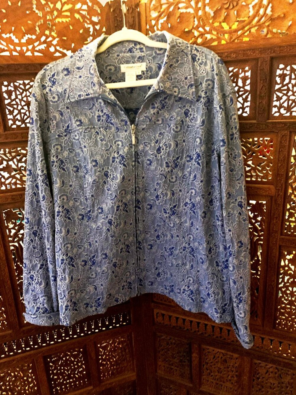 Coldwater Creek blue/white embroidered jacket 1X
